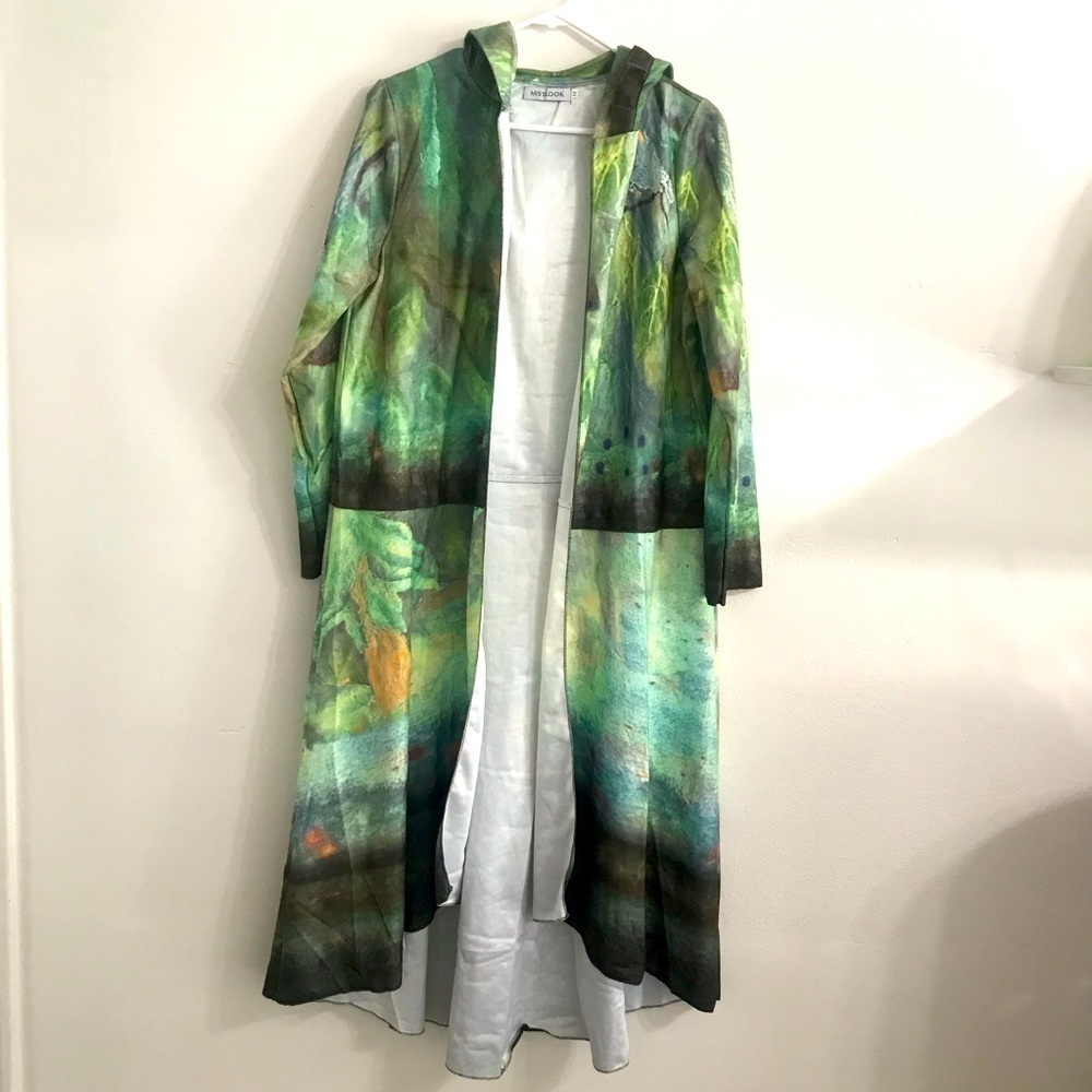 MISSLOOK Open hooded cardigan green floral NWOT rare find Sz M testable spring